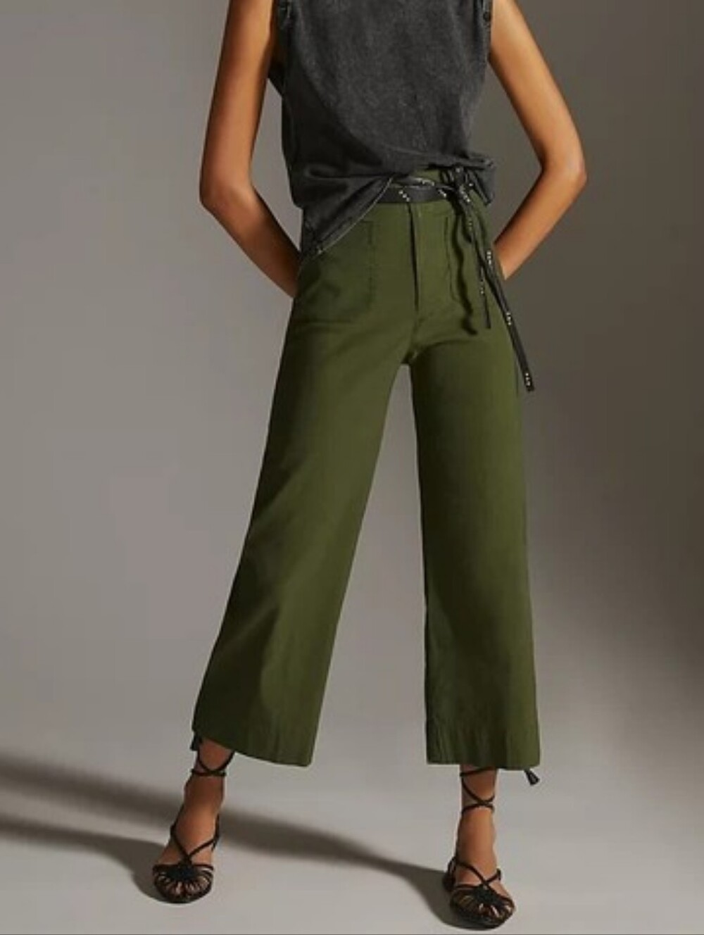 Anthropologie Maeve Colette Cropped Wide-Leg Pants Magic Fabric 27 Forest Green